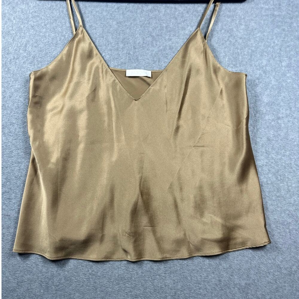 Sablyn Gloria Silk Blouse Tops Large Gold Champagne V-Neck Spaghetti Strap